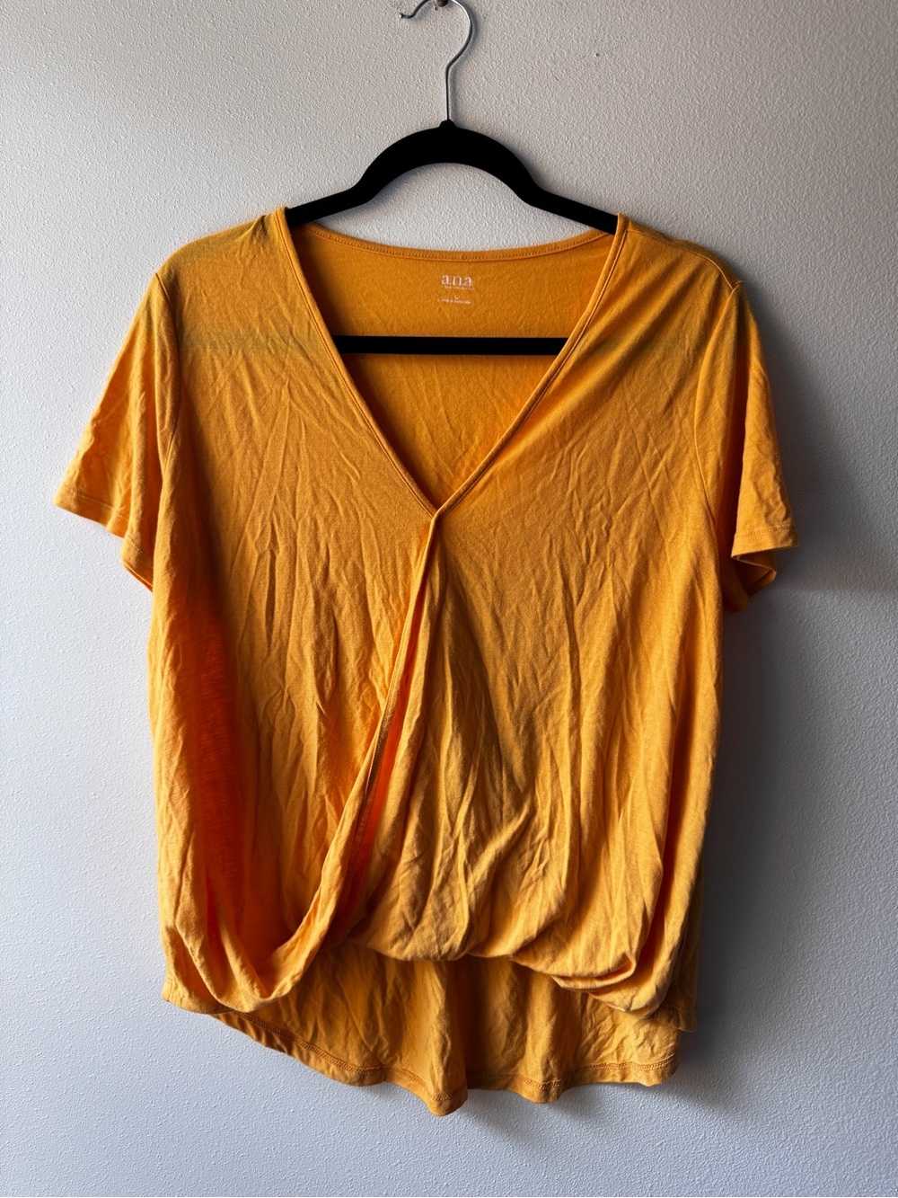 a.n.a Draped V-Neck Short Sleeve Top in Mustard Yellow